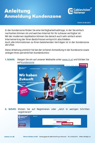 Anleitung Anmeldung Kundenzone
