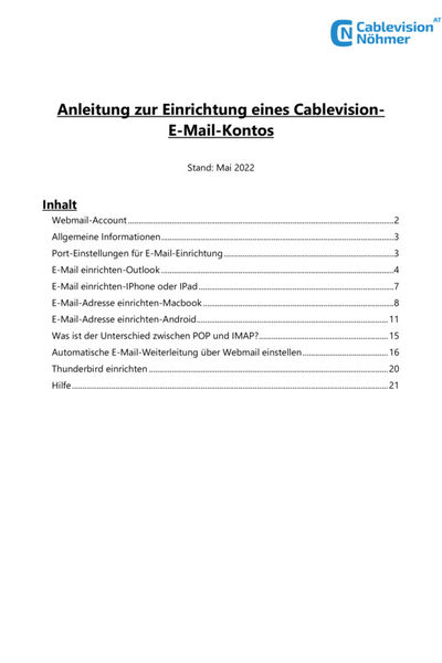 Einrichtung eines Cablevision E-Mail Kontos